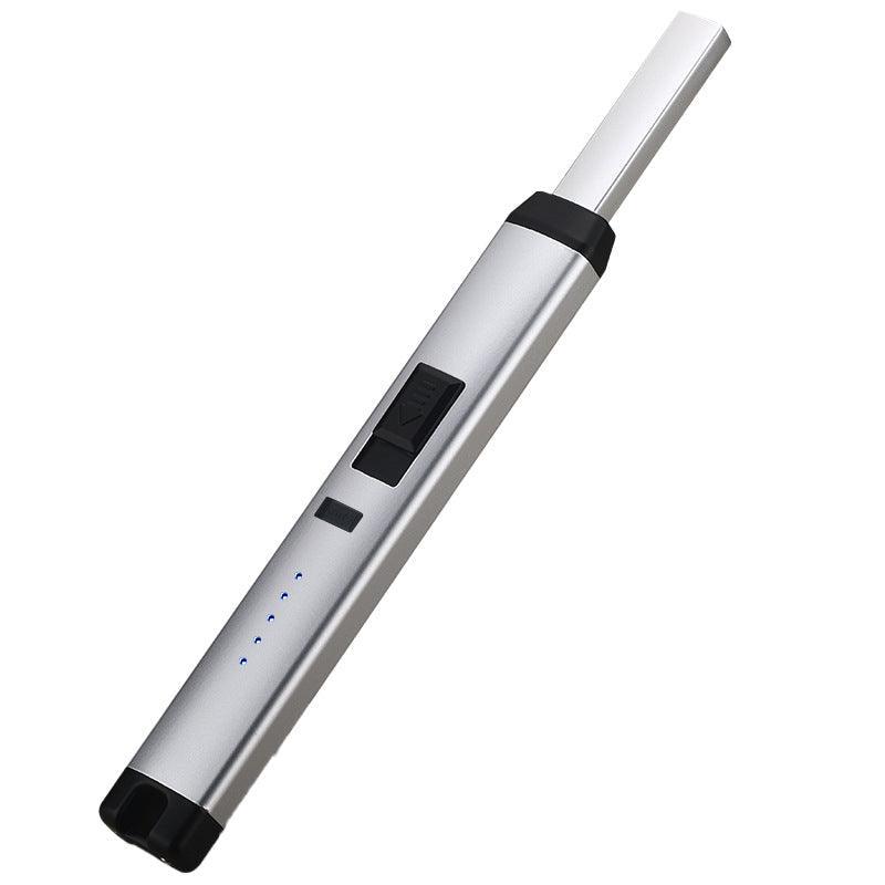 Electronic Usb Rechargeable Pulse Arc Candle Lighter Kitchen Camping Stove Bbq - Silver