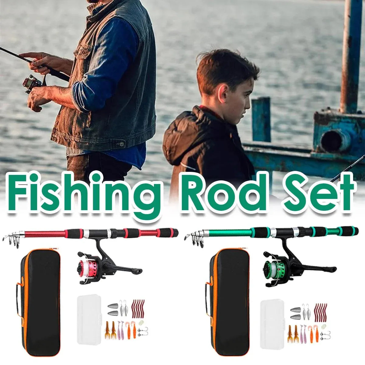 Ultra Short Pocket Portable Fishing Rod Compact Short Rod for Travel Angling - Green