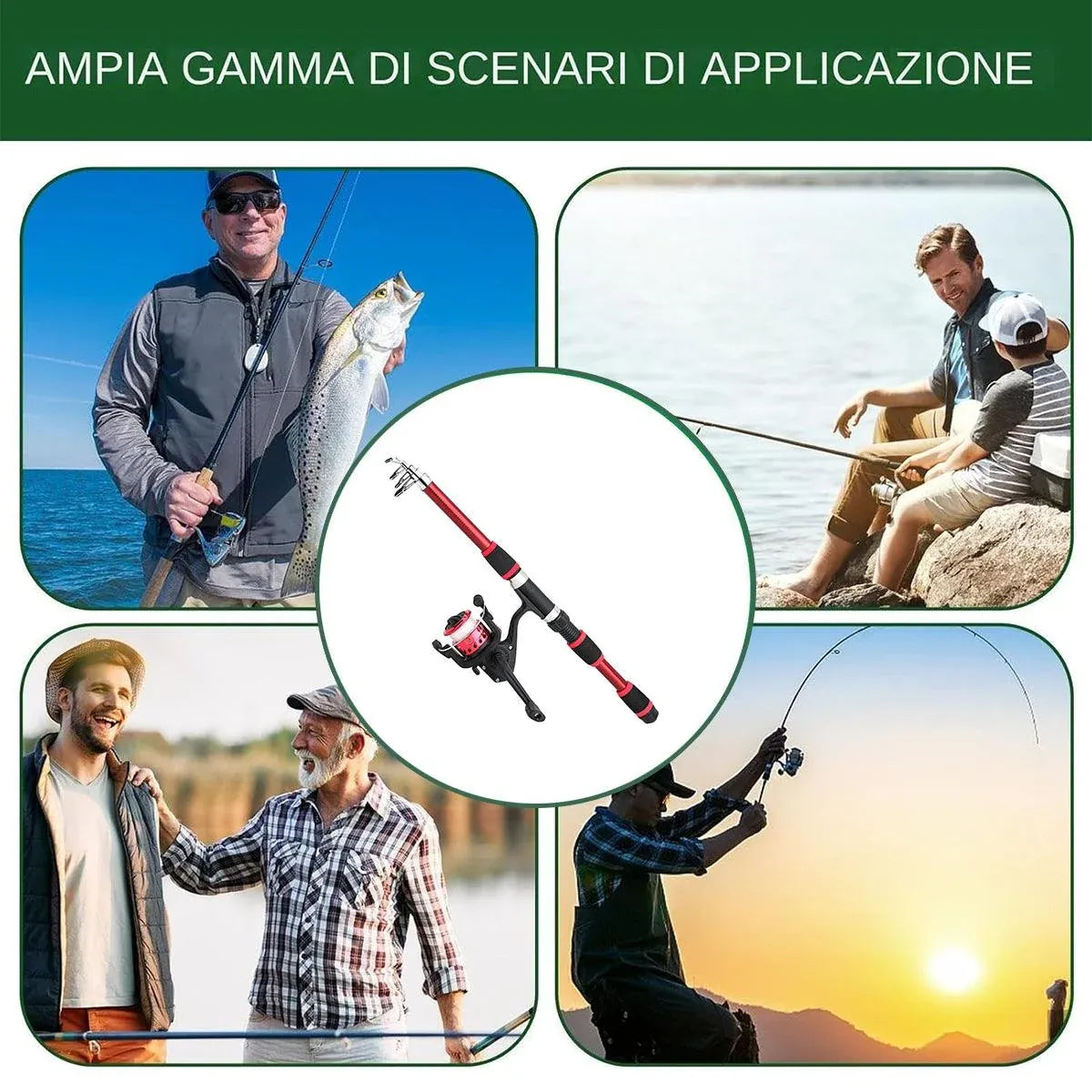 Ultra Short Pocket Portable Fishing Rod Compact Short Rod for Travel Angling - Green
