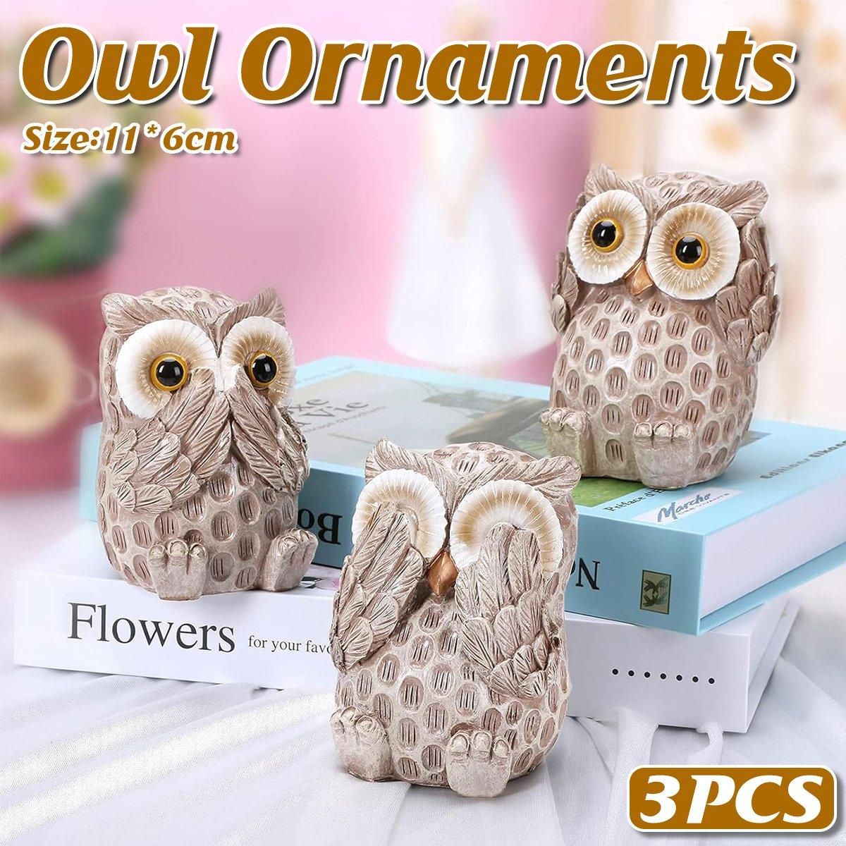3pcs Resin Owl Ornaments Home Decor Figurines for Living Room Desktop Display