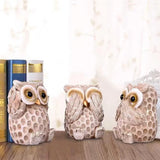 3pcs Resin Owl Ornaments Home Decor Figurines for Living Room Desktop Display