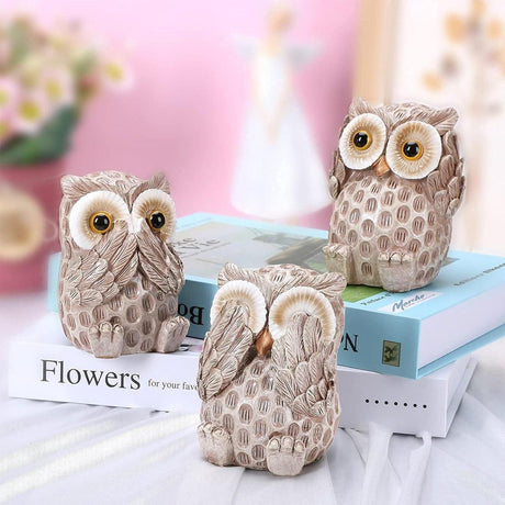 Owl Figurines room desktop display, 3pcs.