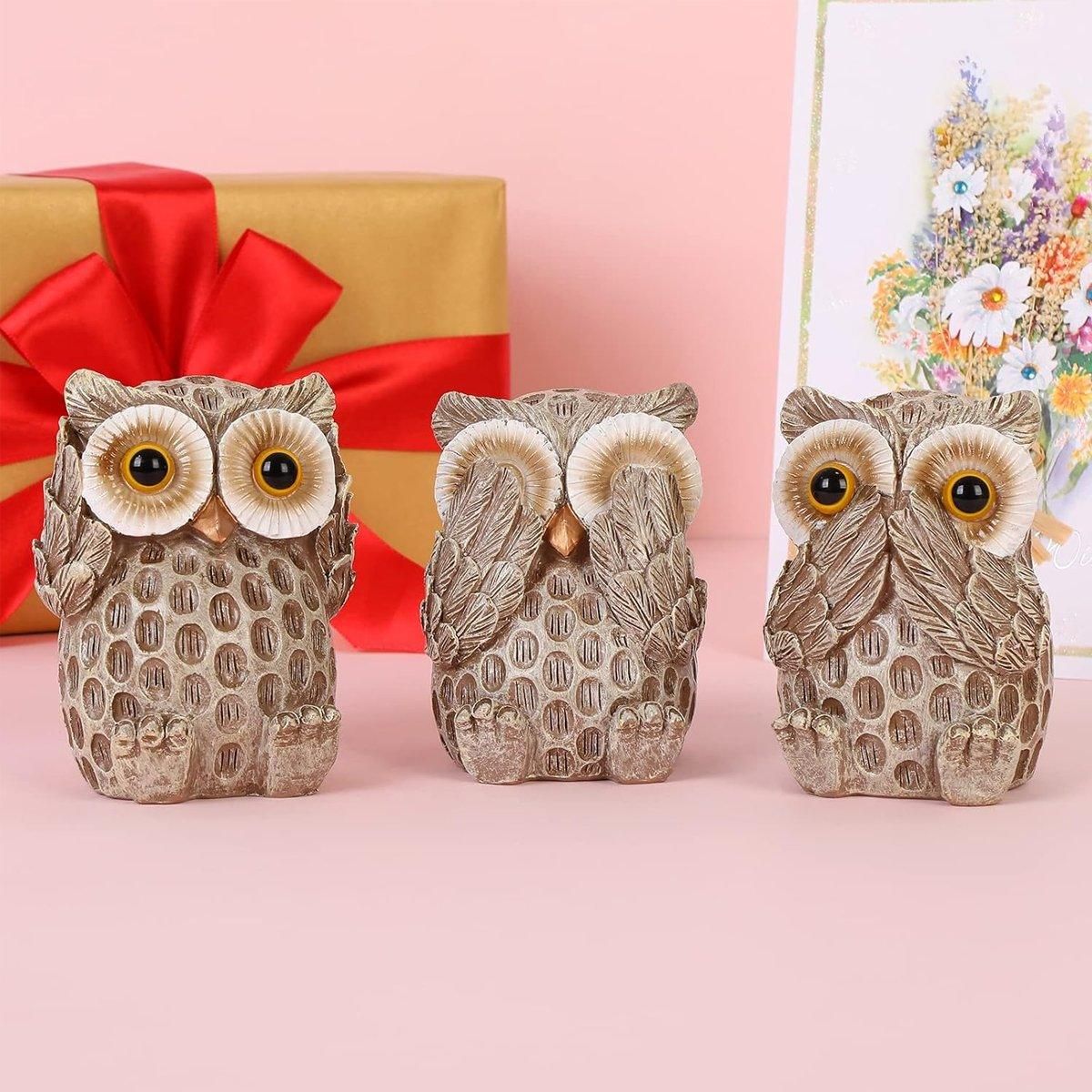 3pcs Resin Owl Ornaments Home Decor Figurines for Living Room Desktop Display