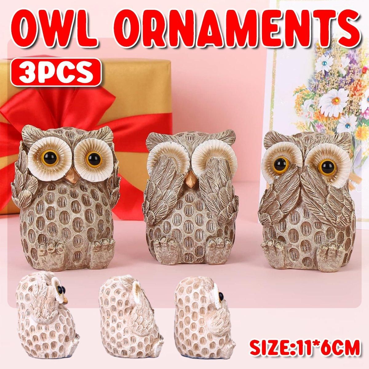 3pcs Resin Owl Ornaments Home Decor Figurines for Living Room Desktop Display