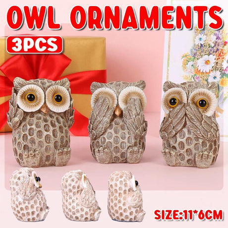 Owl Figurines room desktop display, 3pcs.