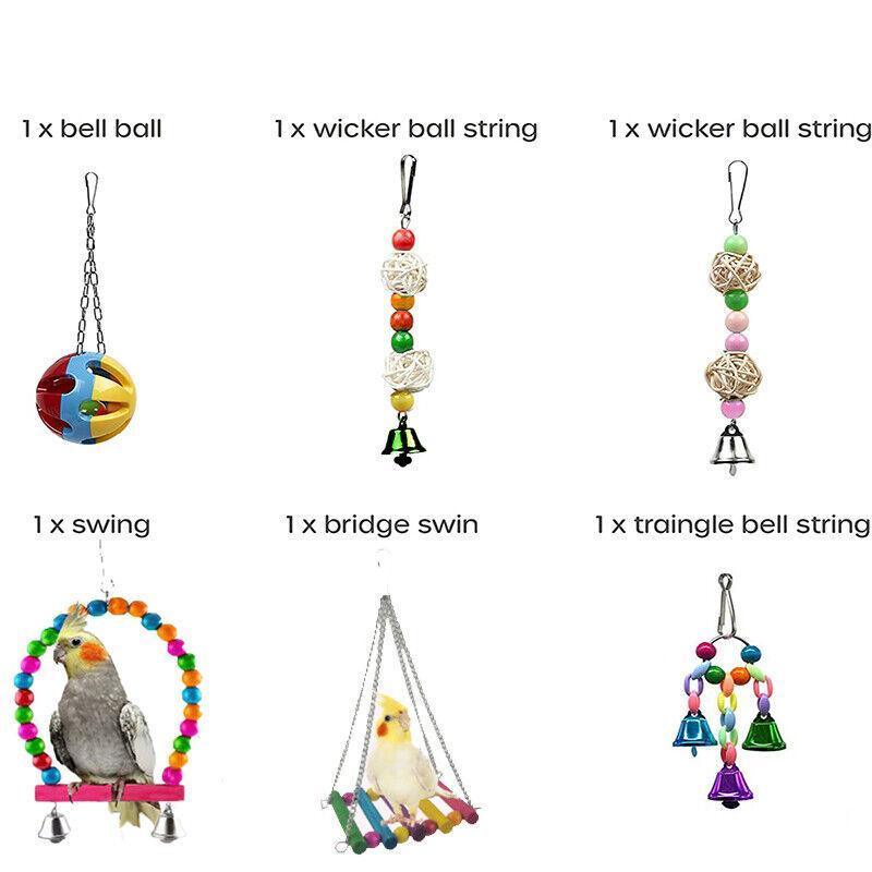 10pcs Parrot Toys Set Swing Ladder Chew Bell Toys for Cockatiels Budgies Cages