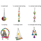 10pcs Parrot Toys Set Swing Ladder Chew Bell Toys for Cockatiels Budgies Cages