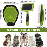 3-piece pet grooming kit with bath glove, needle comb and steel needle comb, green