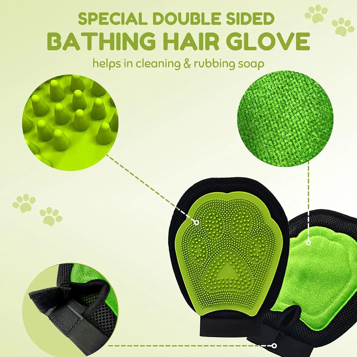 3-piece pet grooming kit with bath glove, needle comb and steel needle comb, green