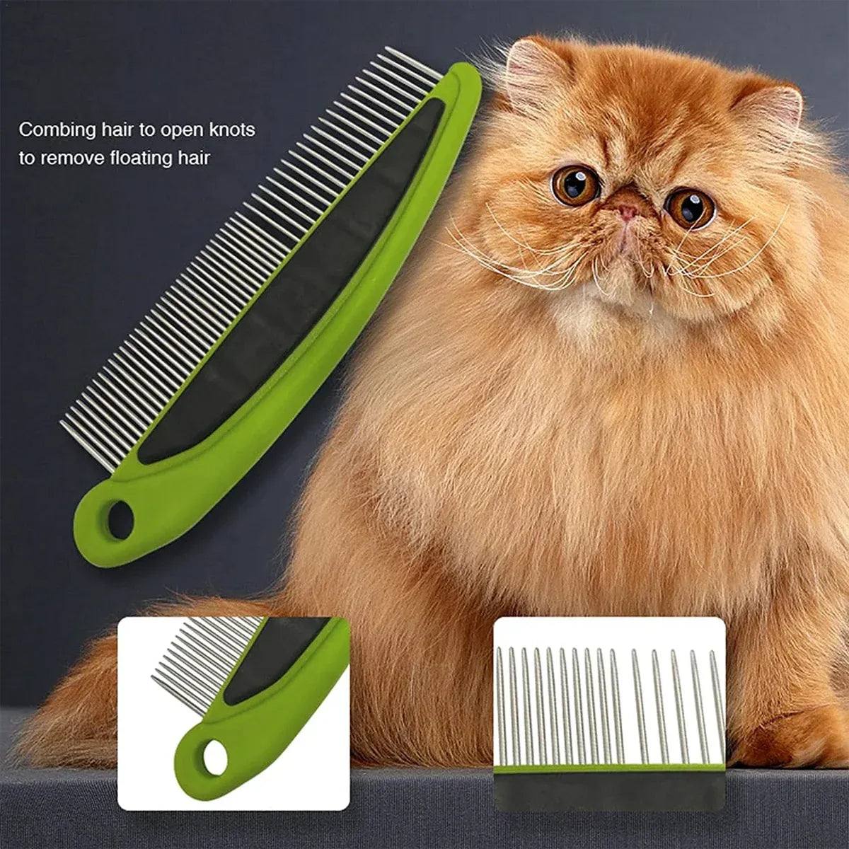 3-piece pet grooming kit with bath glove, needle comb and steel needle comb, green