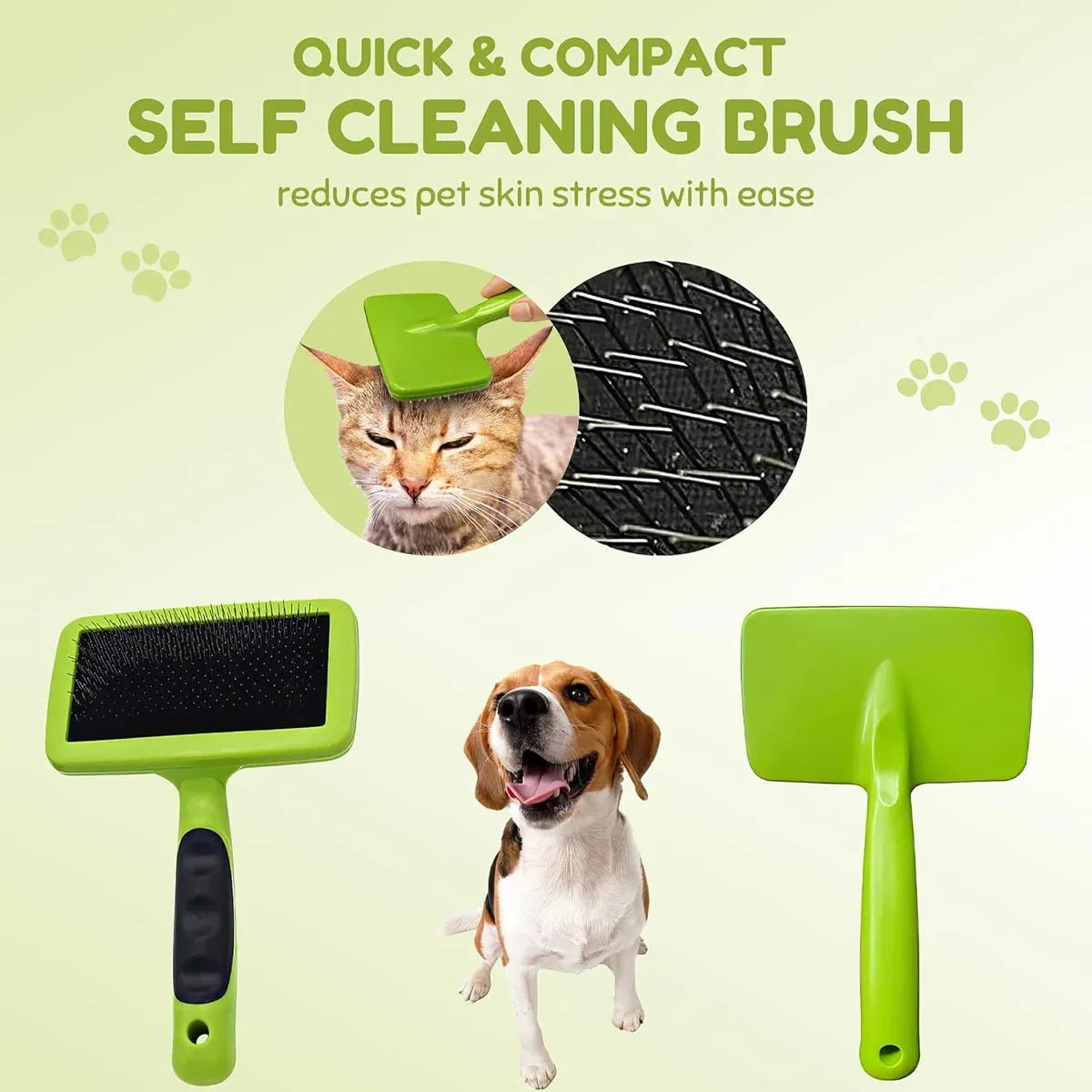 3-piece pet grooming kit with bath glove, needle comb and steel needle comb, green