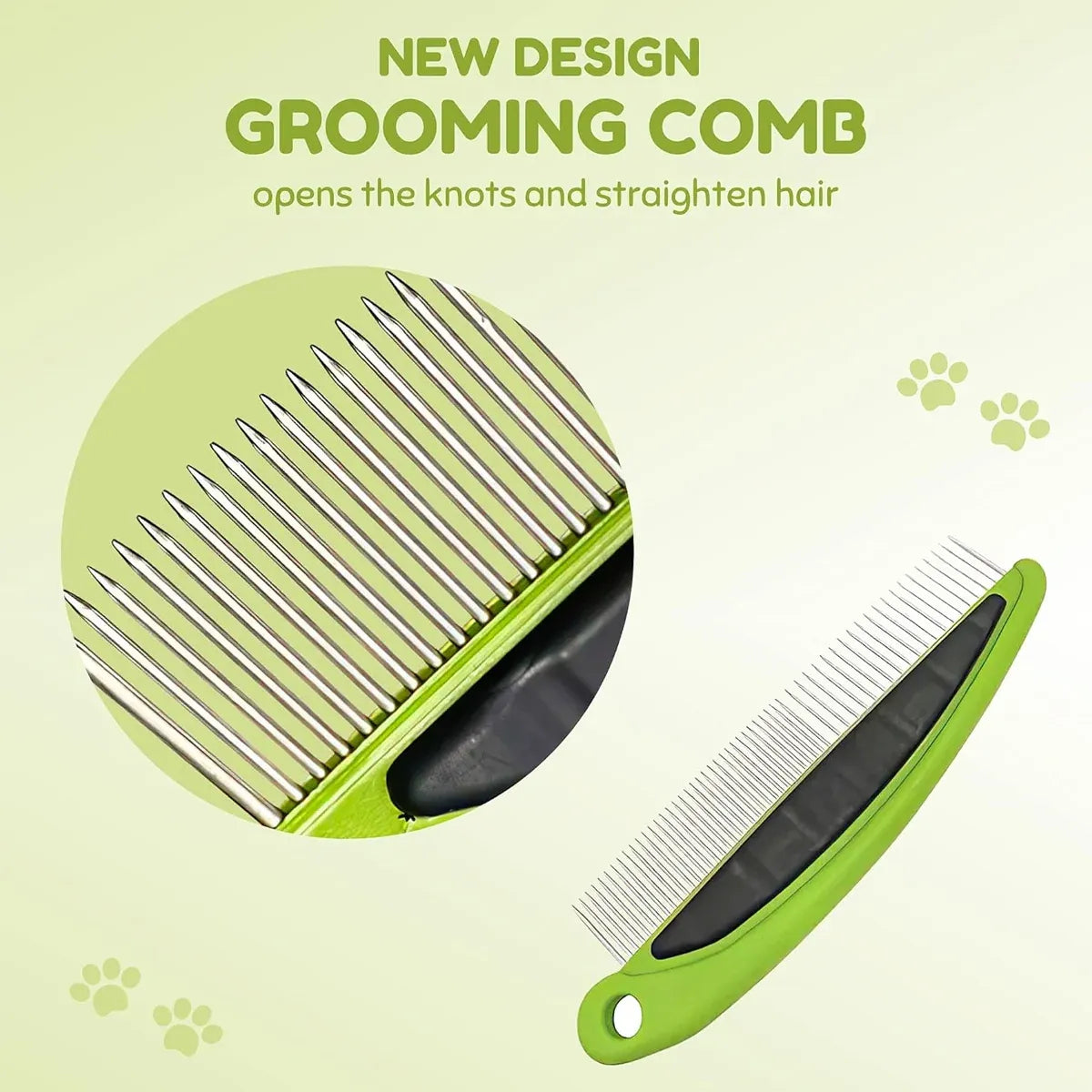 3-piece pet grooming kit with bath glove, needle comb and steel needle comb, green
