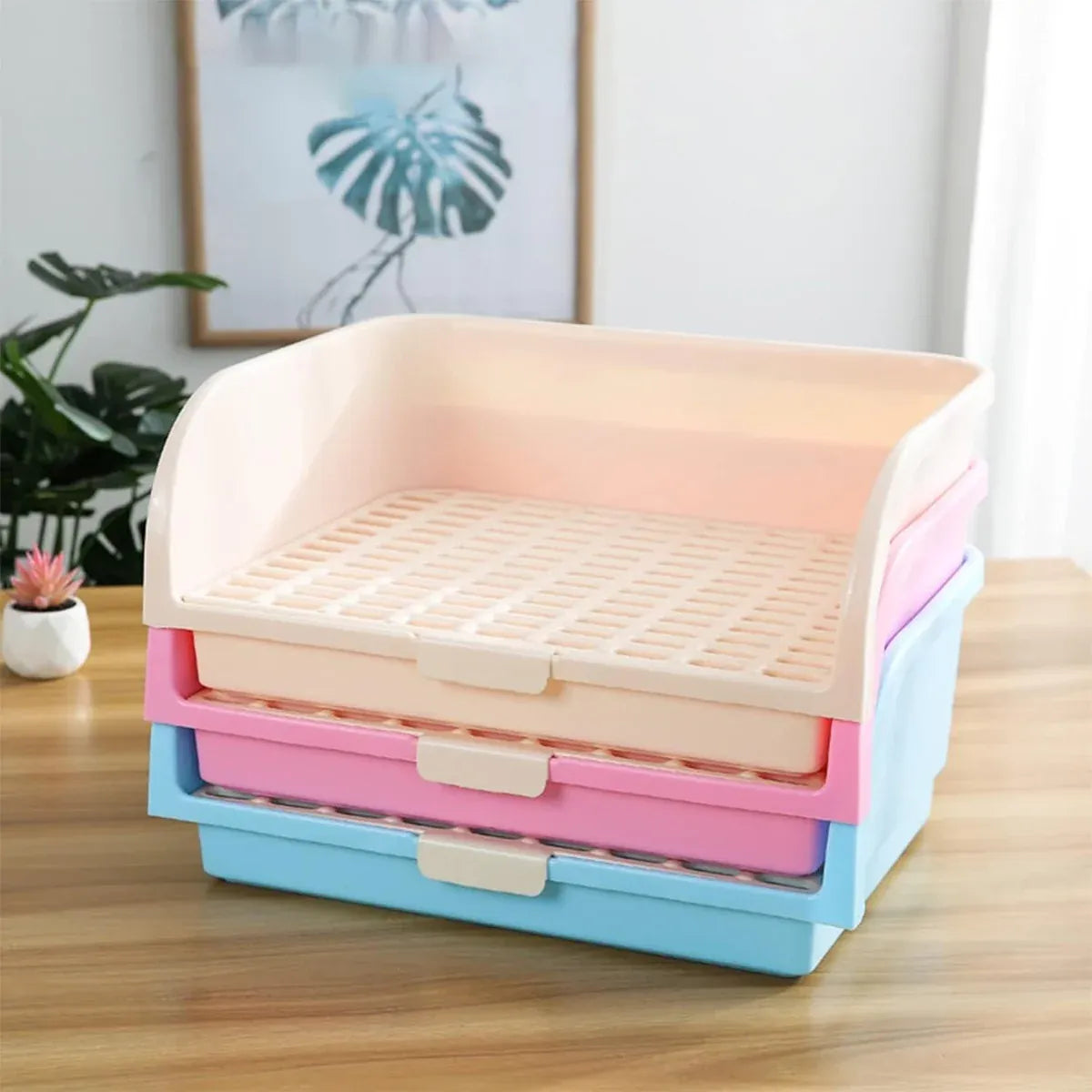 Large Rabbit Litter Box Drawer Corner Toilet for Chinchillas Hamsters Small Pets - Pink