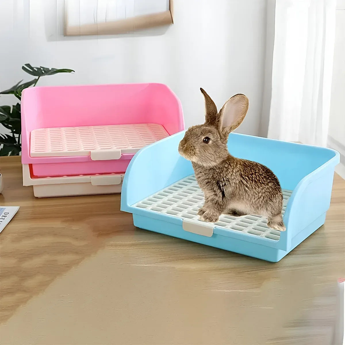 Large Rabbit Litter Box Drawer Corner Toilet for Chinchillas Hamsters Small Pets - Pink