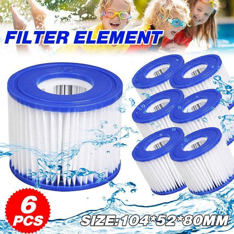 Six white pleated Lay-Z-Spa replacement filter cartridges, size VI.