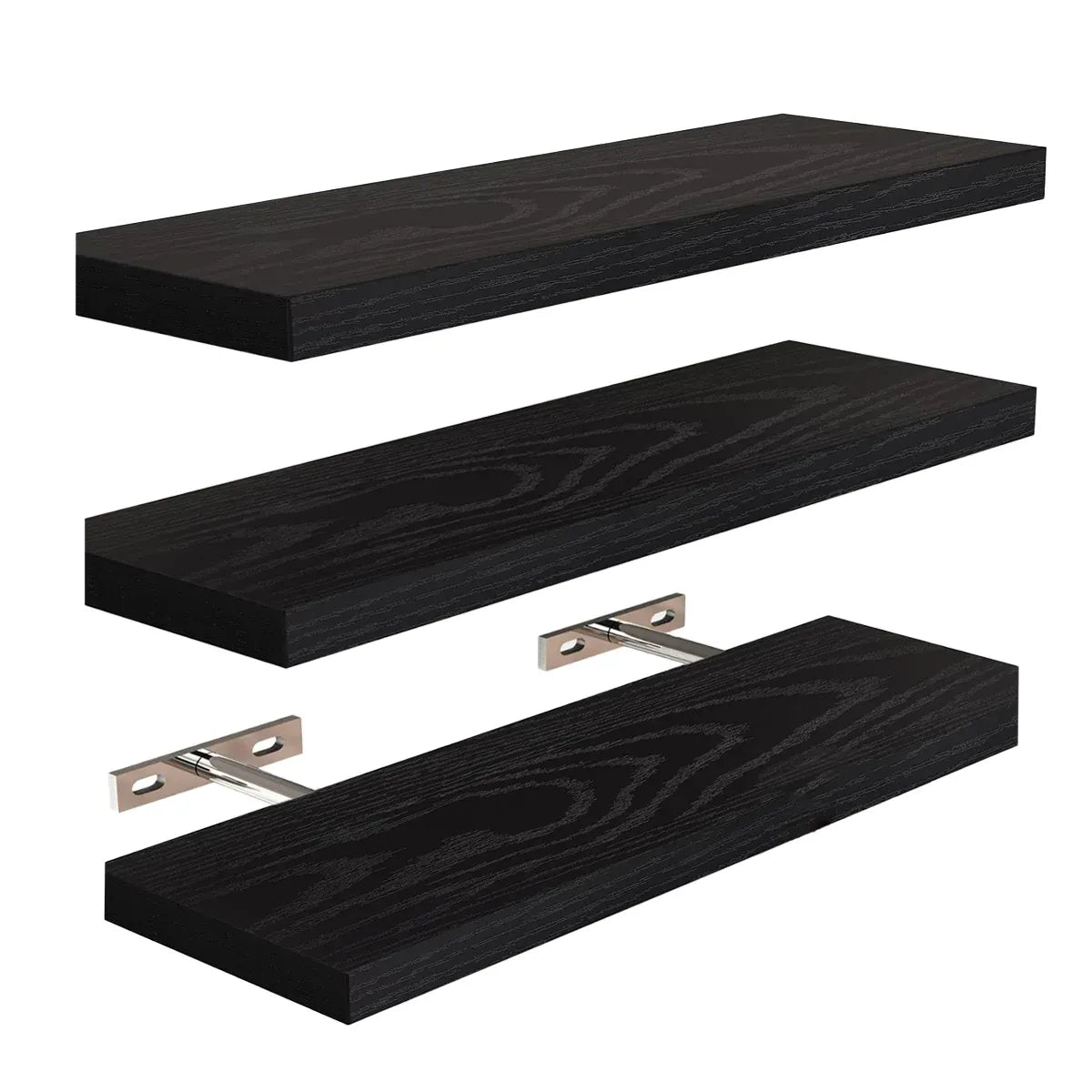 3 PCS Wooden Wall Shelf Single Board Wall Mounted Home Decor Living Room Bedroom - Black