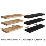 3 PCS Wooden Wall Shelf Single Board Wall Mounted Home Decor Living Room Bedroom - Black