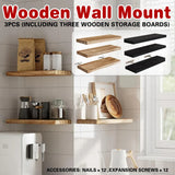 3 PCS Wooden Wall Shelf Single Board Wall Mounted Home Decor Living Room Bedroom - Black