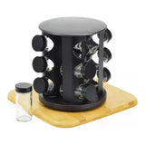 Stainless Steel 9-Hole Spice Jar Set with Round Rack Seasoning Container Durable