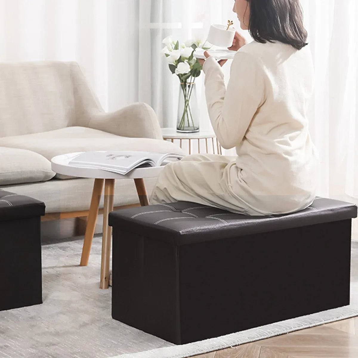 Multifunctional Foldable Storage Stool with Lid 110L Capacity Space Saving