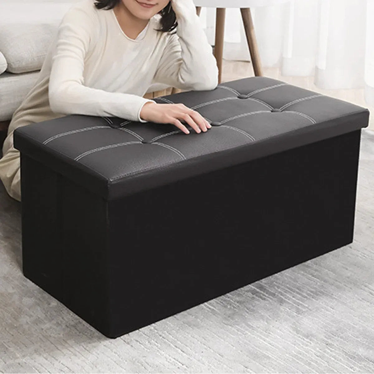 Multifunctional Foldable Storage Stool with Lid 110L Capacity Space Saving