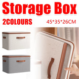 Large-Capacity Home Fabric Foldable Clothes Storage Basket with Lid for Pants - Grey