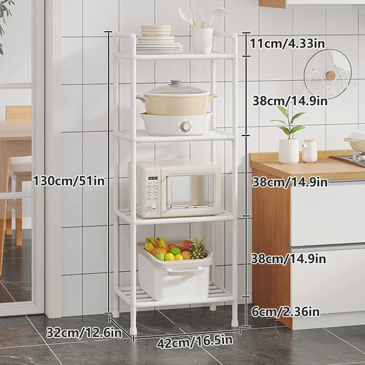 Multi-Layer Kitchen Storage Rack with Adjustable Feet and 38cm Layers