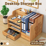 Wooden Desktop Storage Box with Locking Drawer Space Saving for Home Office Use - Wood