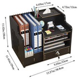 Wooden Desktop Storage Box with Locking Drawer Space Saving for Home Office Use - Wood