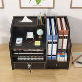 Wooden Desktop Storage Box with Locking Drawer Space Saving for Home Office Use - Wood