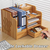 Wooden Desktop Storage Box with Locking Drawer Space Saving for Home Office Use - Wood