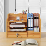 Wooden Desktop Storage Box with Locking Drawer Space Saving for Home Office Use - Wood