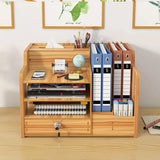 Wooden Desktop Storage Box with Locking Drawer Space Saving for Home Office Use - White