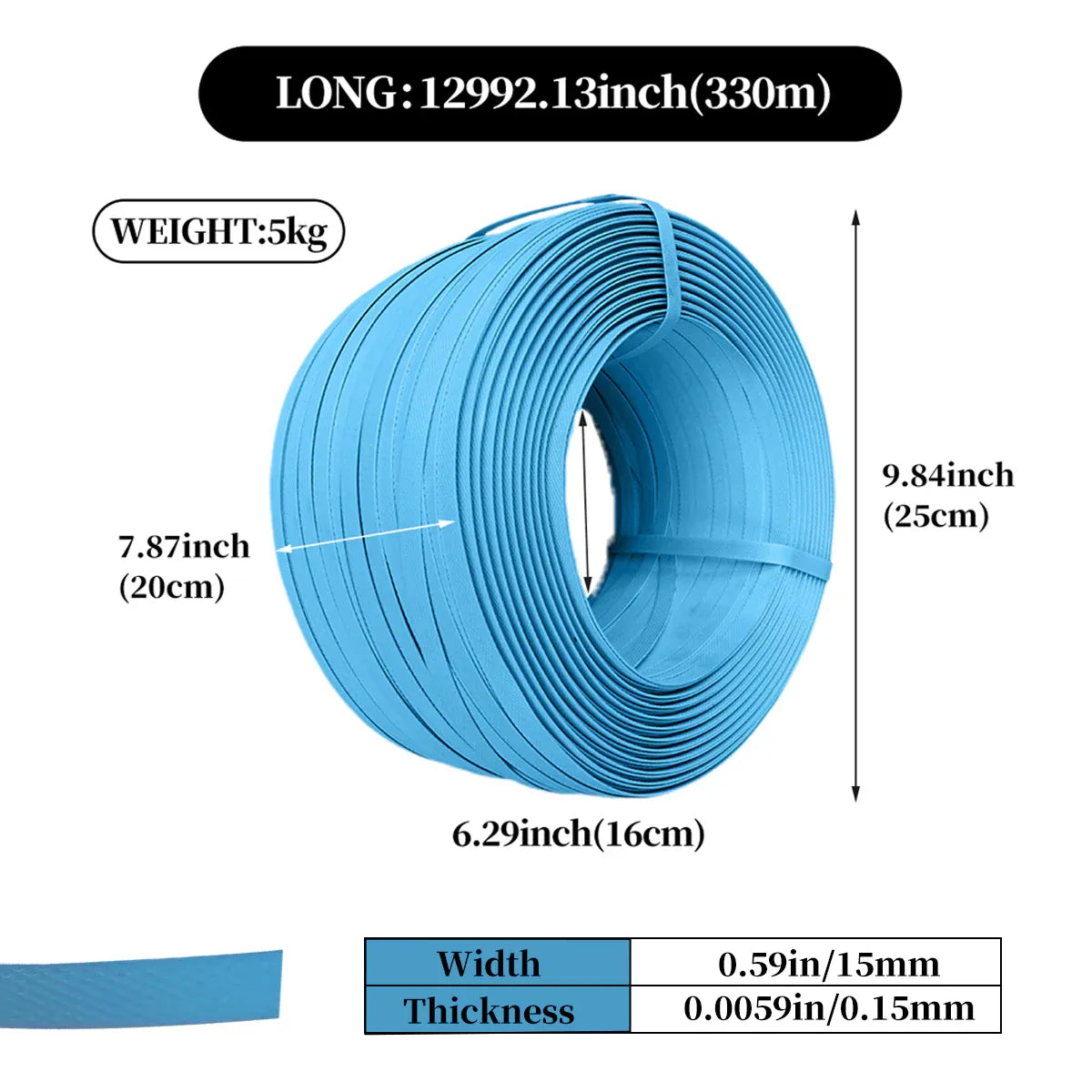 Packing Strap Roll 15MM Heavy Duty Binding Band Plastic Strapping for Packaging - Black