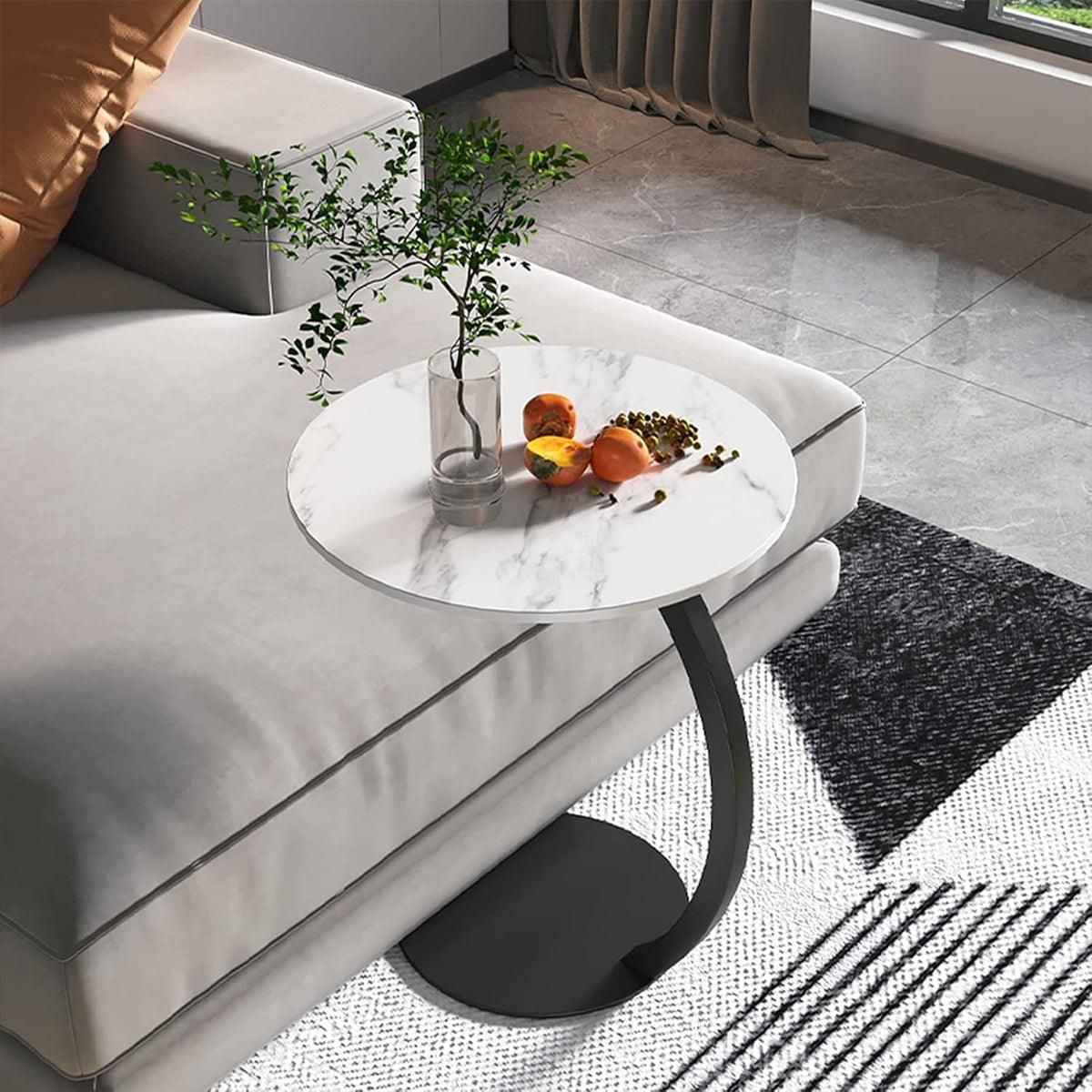 C Shaped Snack Side Table for Sofa Couch Small End Table for Living Room Bedroom - Black-Black