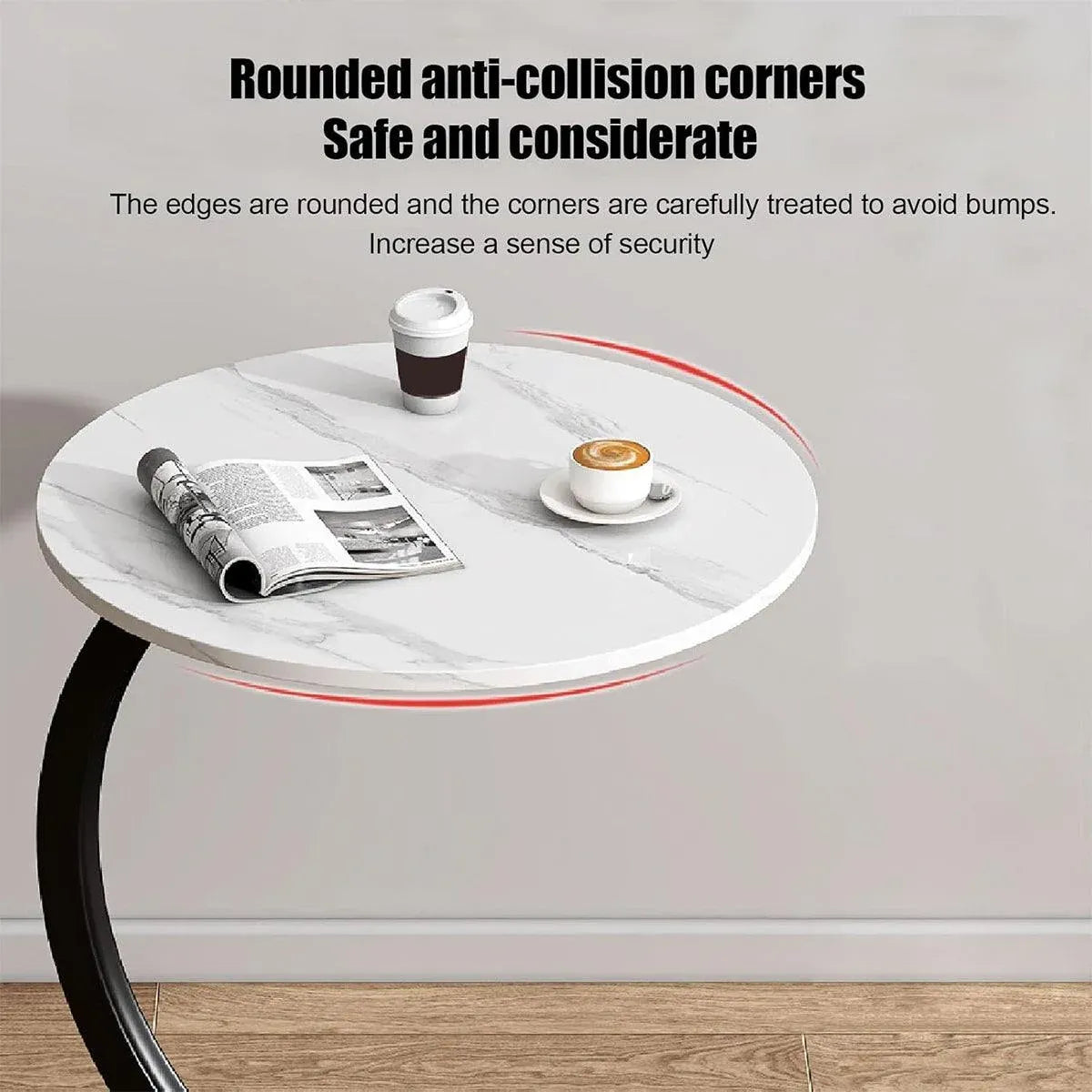 C Shaped Snack Side Table for Sofa Couch Small End Table for Living Room Bedroom - Black-Black
