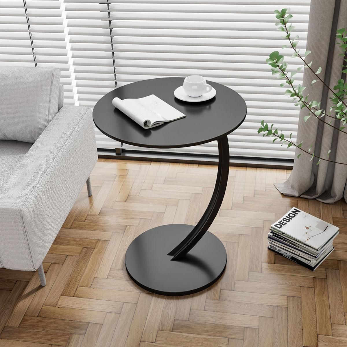 C Shaped Snack Side Table for Sofa Couch Small End Table for Living Room Bedroom - Black-Black