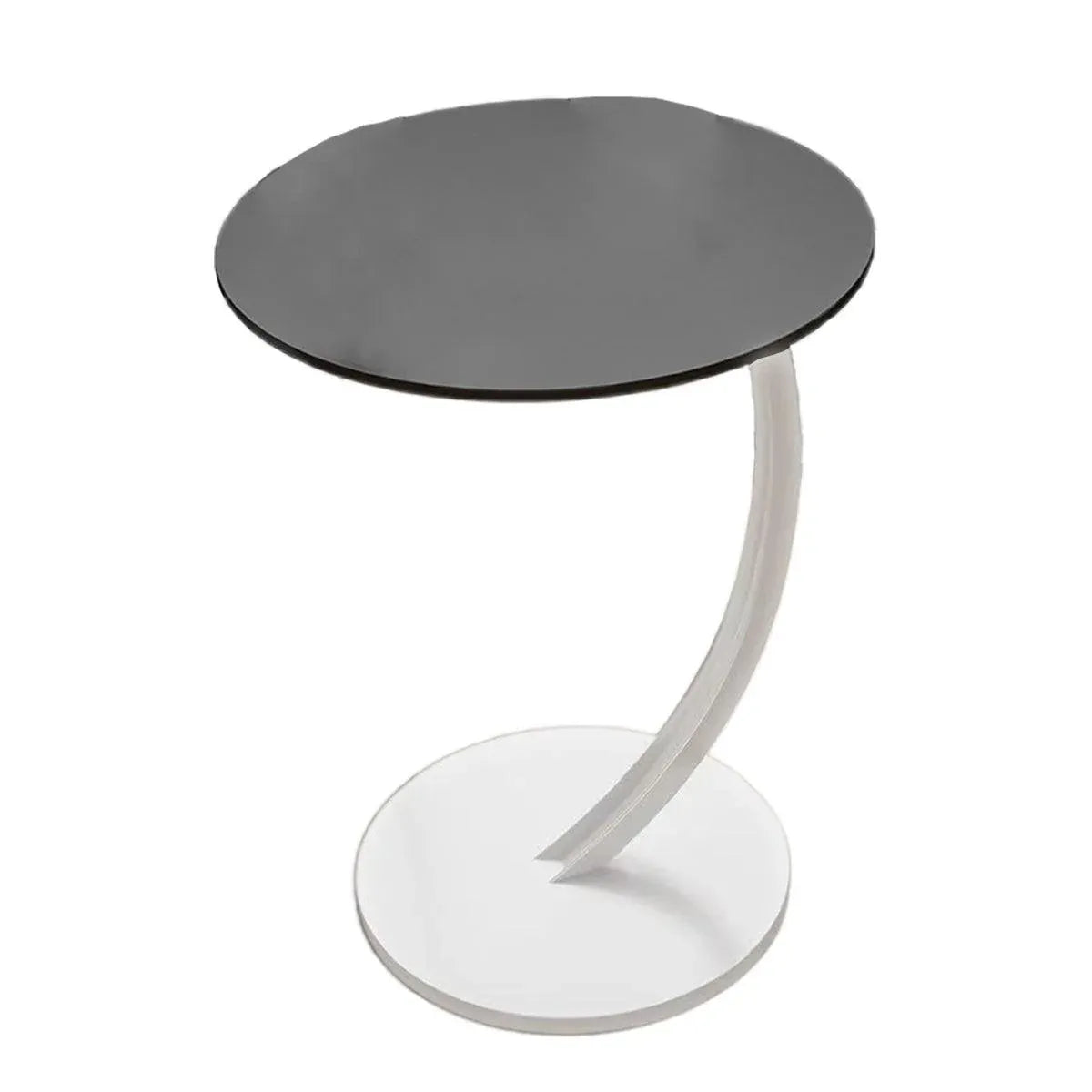 C Shaped Snack Side Table for Sofa Couch Small End Table for Living Room Bedroom - Black-White