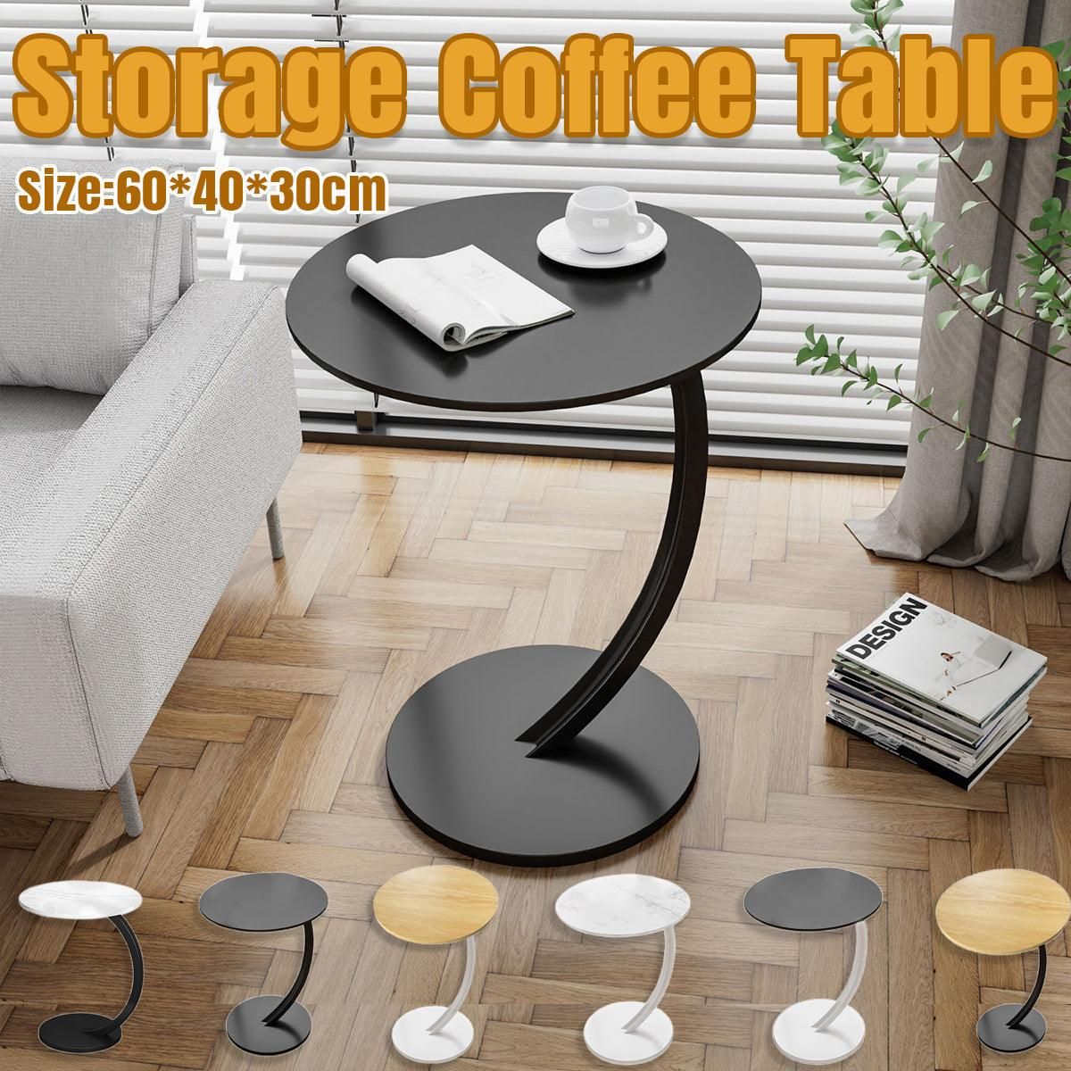 C Shaped Snack Side Table for Sofa Couch Small End Table for Living Room Bedroom - Black-White