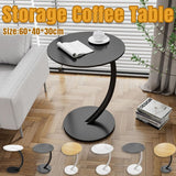 C Shaped Snack Side Table for Sofa Couch Small End Table for Living Room Bedroom - Black-White