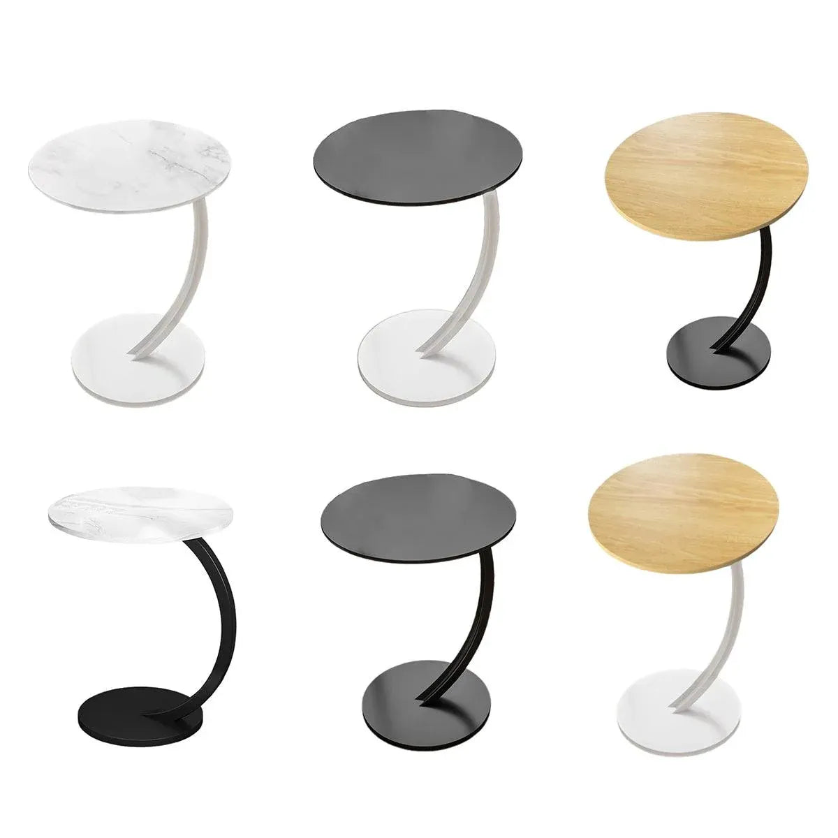 C Shaped Snack Side Table for Sofa Couch Small End Table for Living Room Bedroom - Black-White