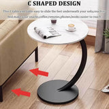 C Shaped Snack Side Table for Sofa Couch Small End Table for Living Room Bedroom - Black-White