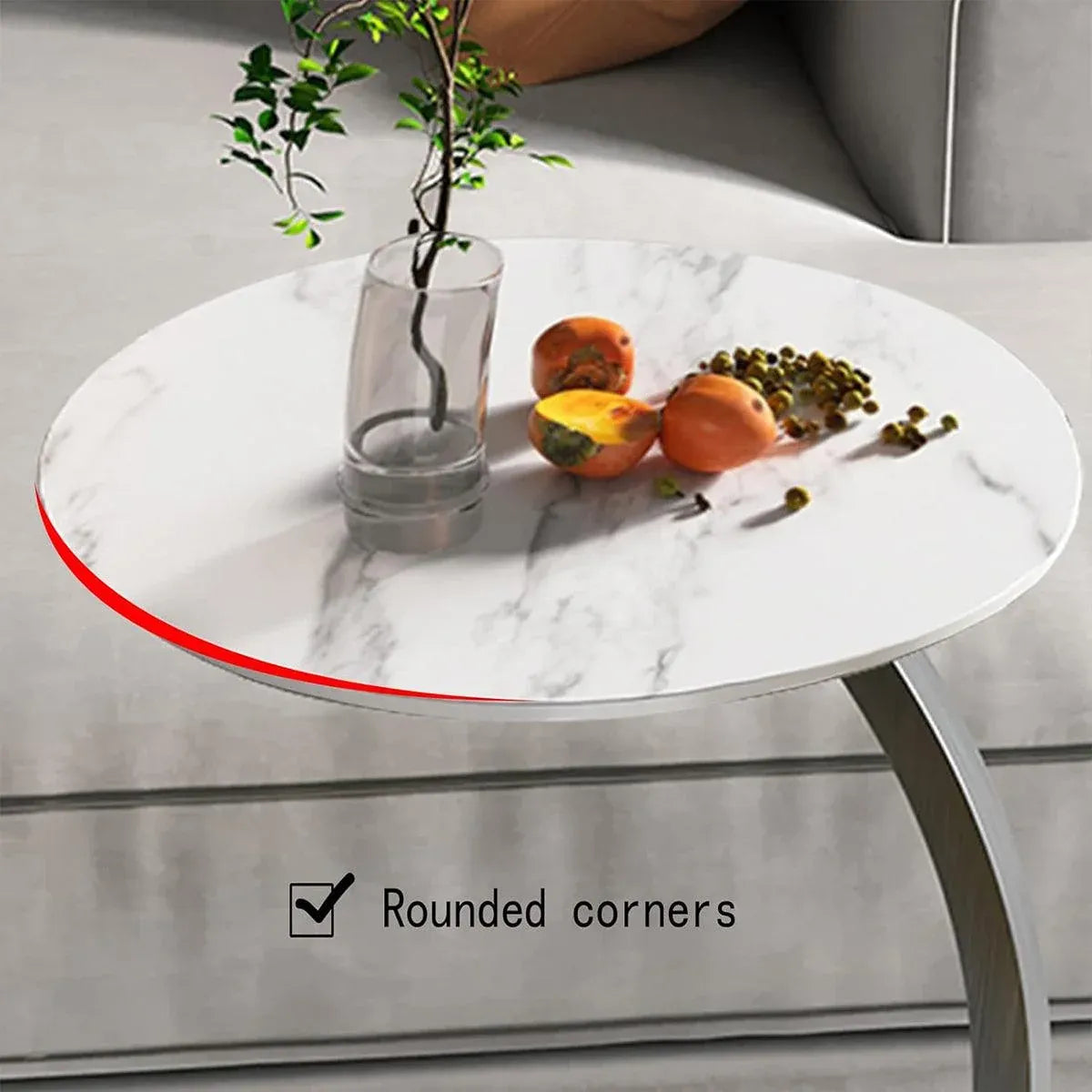 C Shaped Snack Side Table for Sofa Couch Small End Table for Living Room Bedroom - Black-White