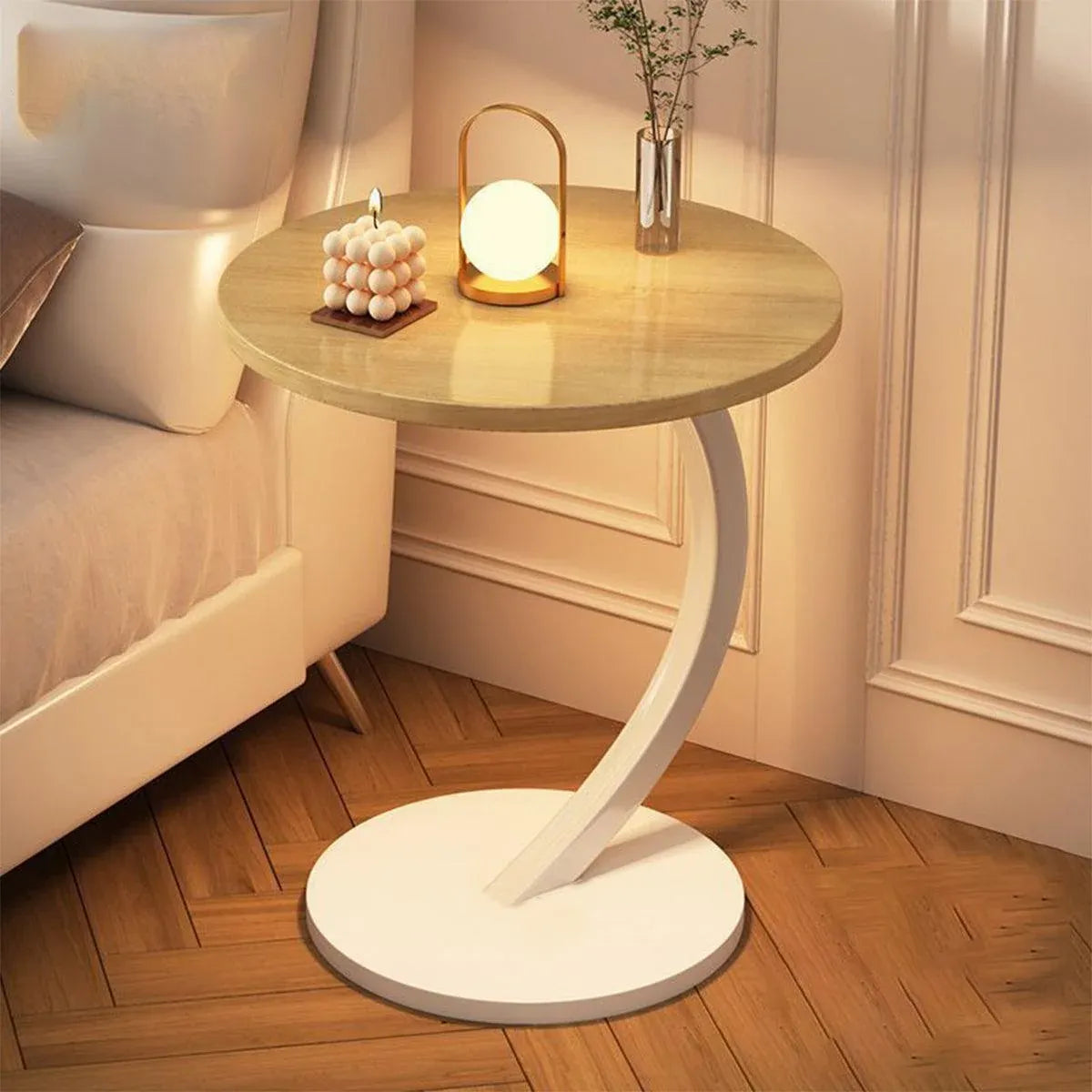 C Shaped Snack Side Table for Sofa Couch Small End Table for Living Room Bedroom - Black-White
