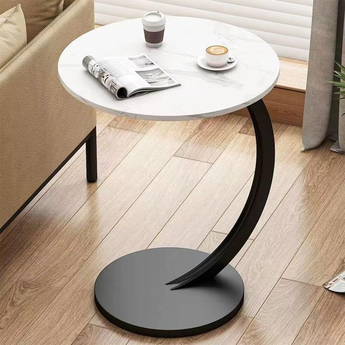 C Shaped Snack Side Table for Sofa Couch Small End Table for Living Room Bedroom - Black-White