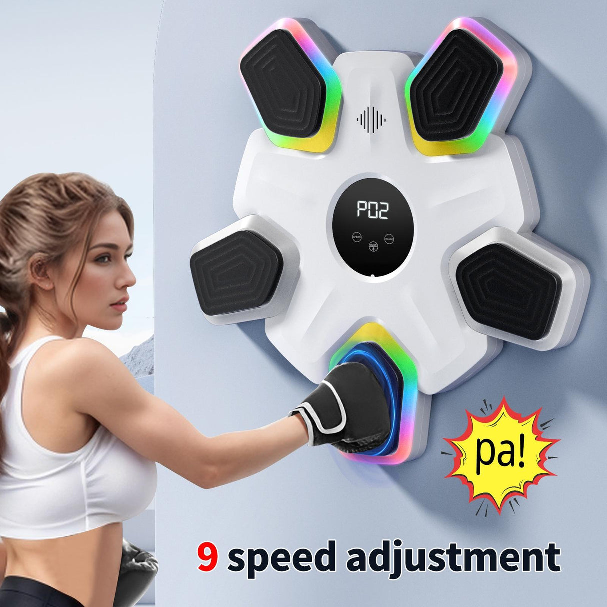 Bluetooth Music Boxing Machine - 4 Modes 9 Speeds Colourful Lights - With Kids Gloves Black