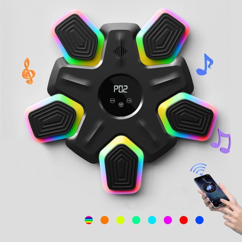 Bluetooth Music Boxing Machine - 4 Modes 9 Speeds Colourful Lights - With Kids Gloves Black