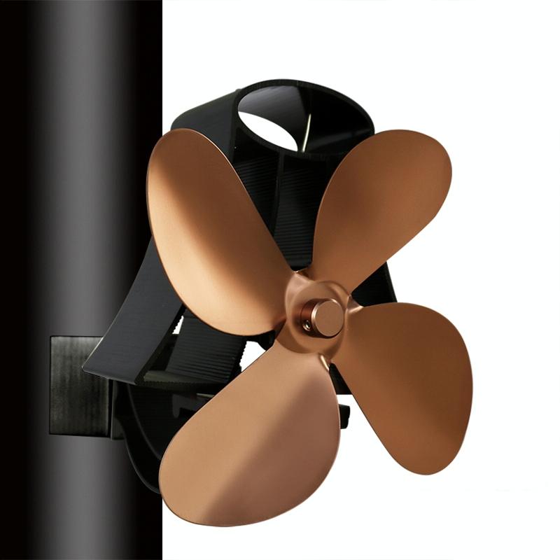 4-blade Heat Powered Fireplace Stove Fan - Aluminum - Gold