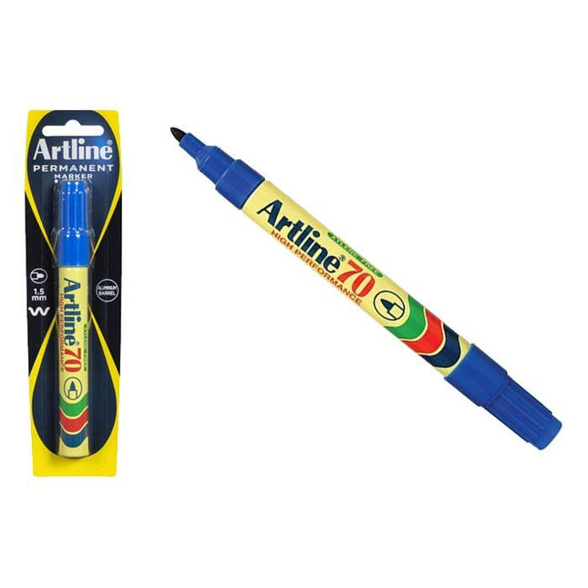 12x Artline 70 Permanent Marker 1.5mm Bullet Nib - Blue Bulk Pack