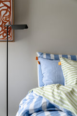 100% Cotton Duvet Quilt Cover Set w/ 2 Pillow Cases in Reversible Blue/Green/White Stripe - Super King